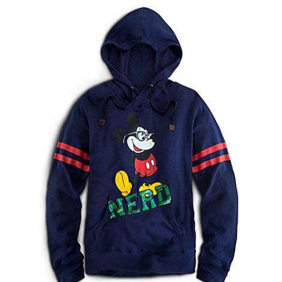 Apparel * | Disney Ladies Hoodie Nerd Mickey Mouse Navy New In