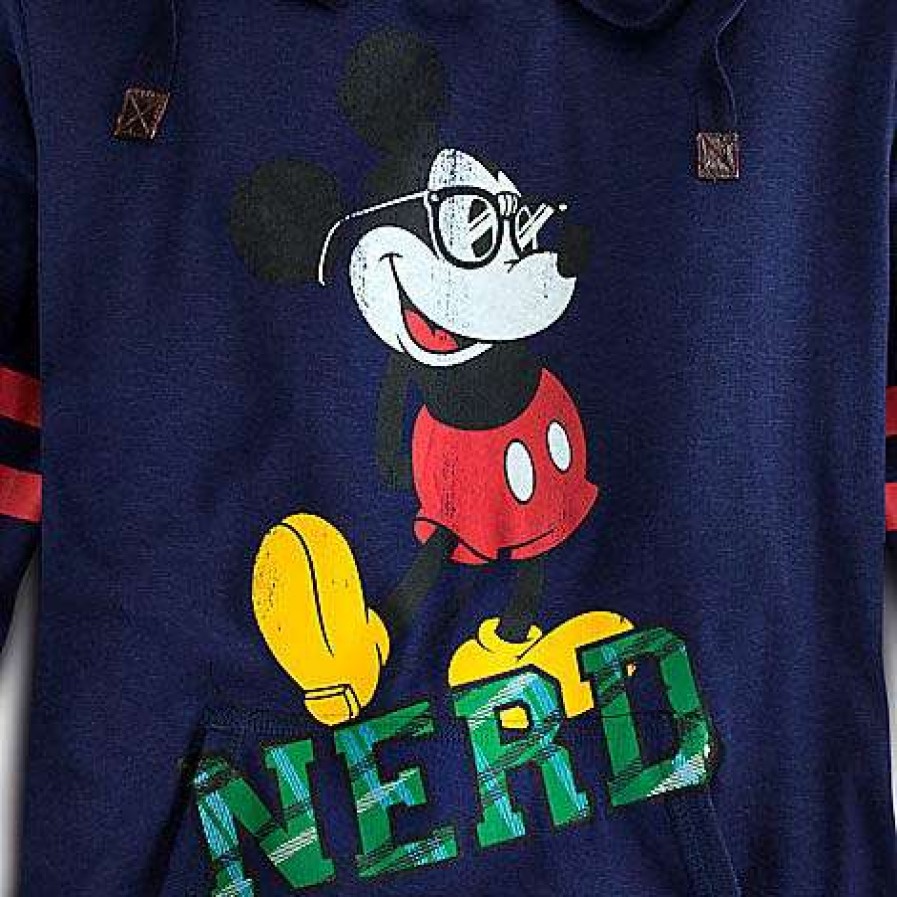 Apparel * | Disney Ladies Hoodie Nerd Mickey Mouse Navy New In