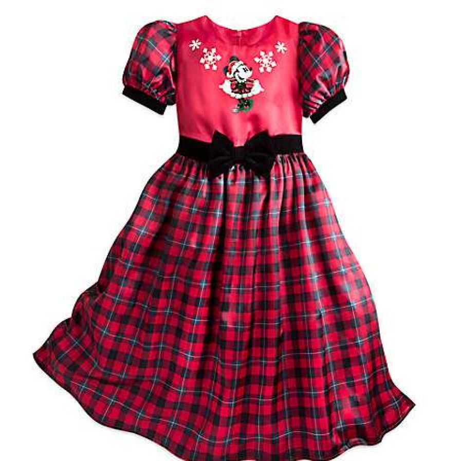 Apparel * | Disney Girls Holiday Dress Festive Minnie Mouse Holiday Party Dress Excellent