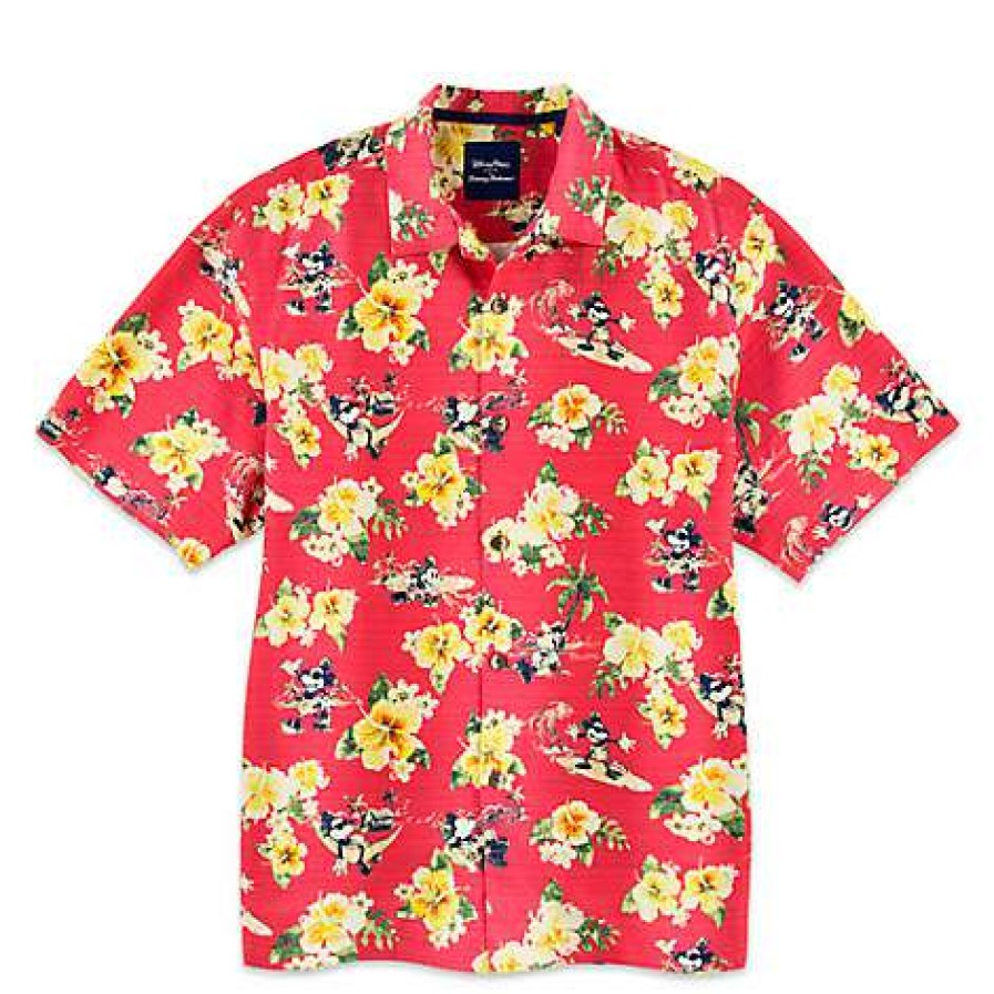 Apparel * | Disney Adult Shirt Tommy Bahama Mickey Mouse Woven Floral Red Discount Store