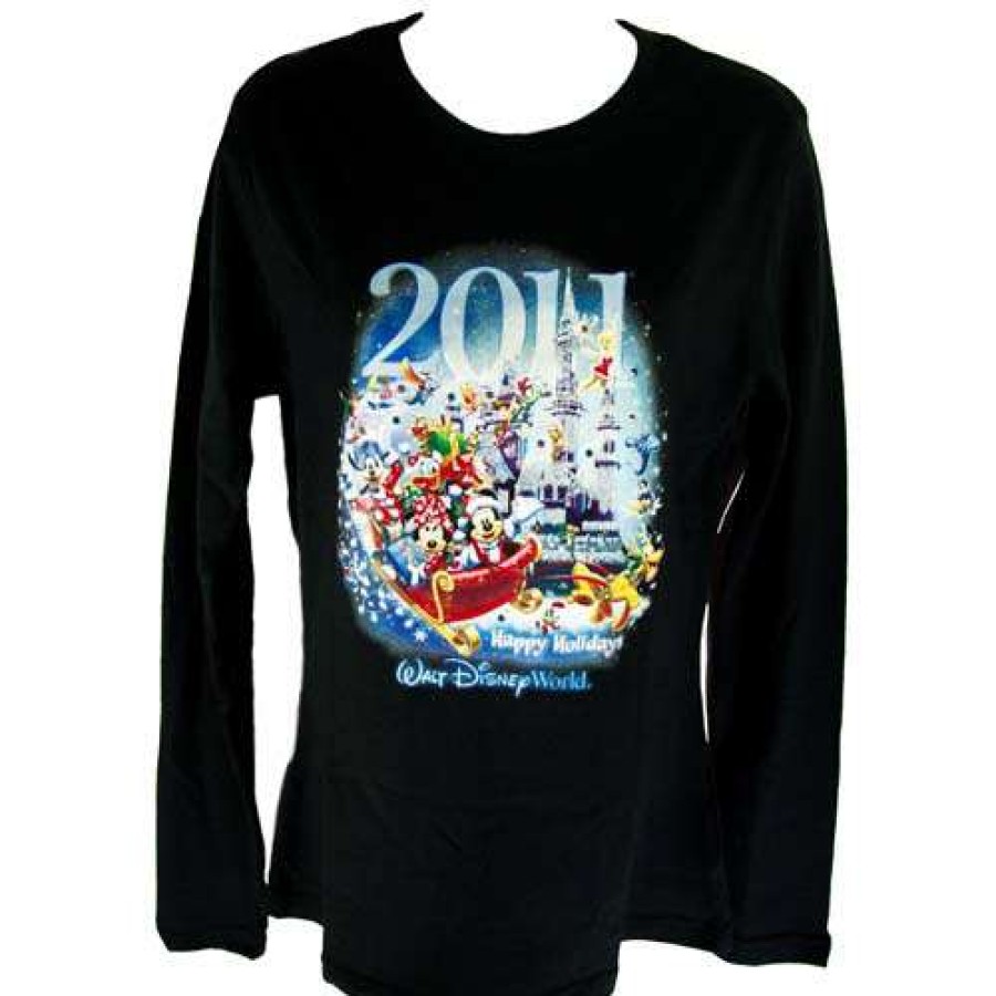 Apparel * | Disney Womens Shirt 2011 Happy Holidays Santa Mickey And Friends Shop New