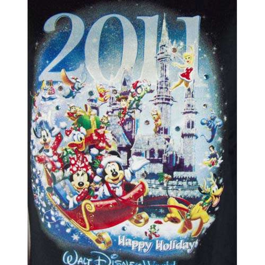 Apparel * | Disney Womens Shirt 2011 Happy Holidays Santa Mickey And Friends Shop New