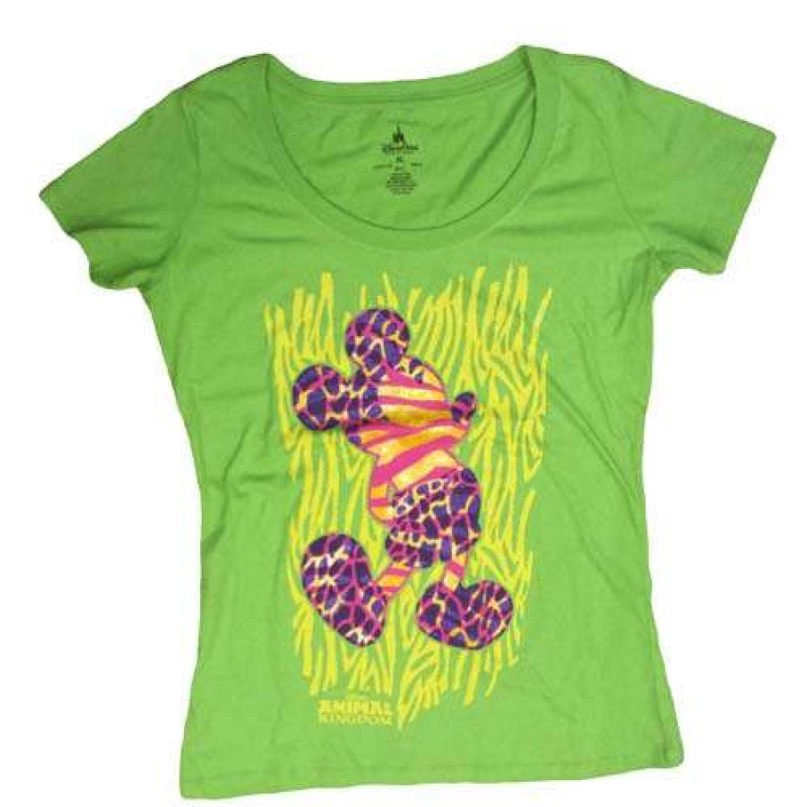 Apparel * | Disney Womens Shirt Wild Neon Animal Print Mickey Silhouette Large Choice