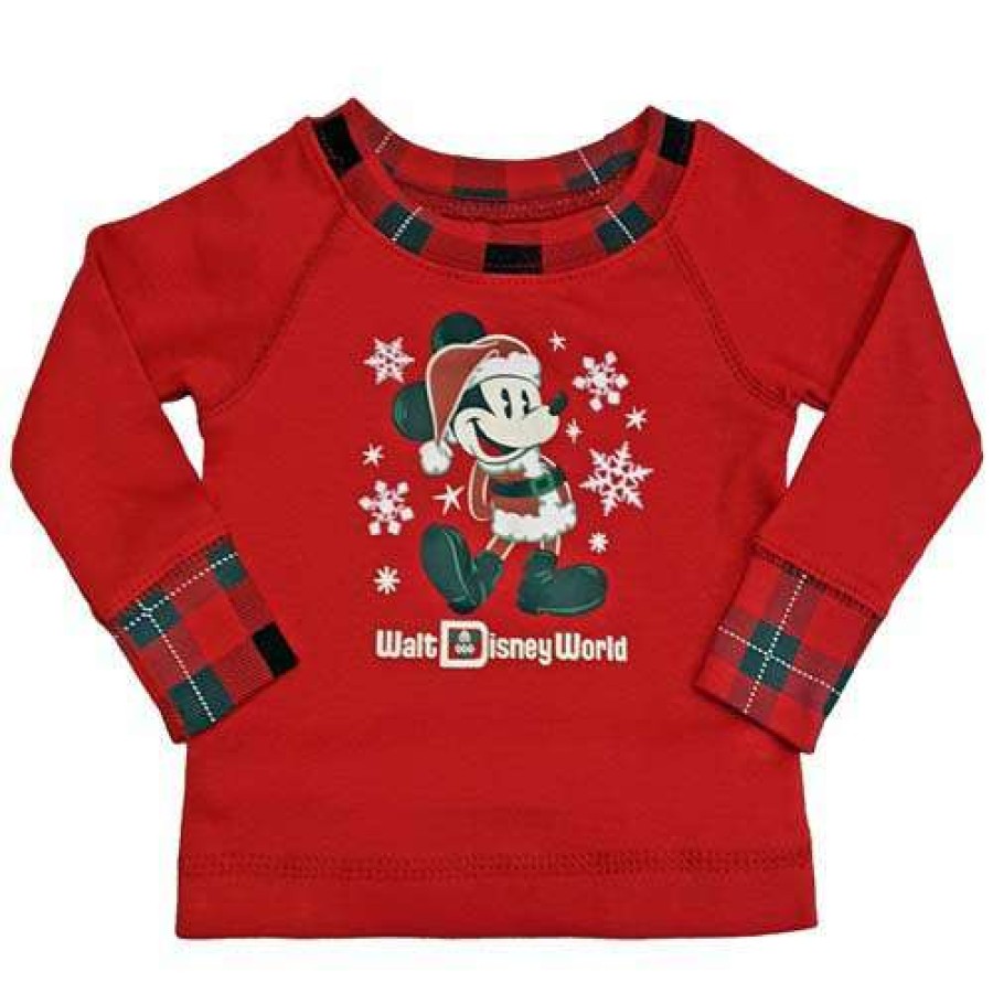 Apparel * | Disney Infant Toddler Holiday Pajamas Santa Mickey Mouse Plaid Shop New