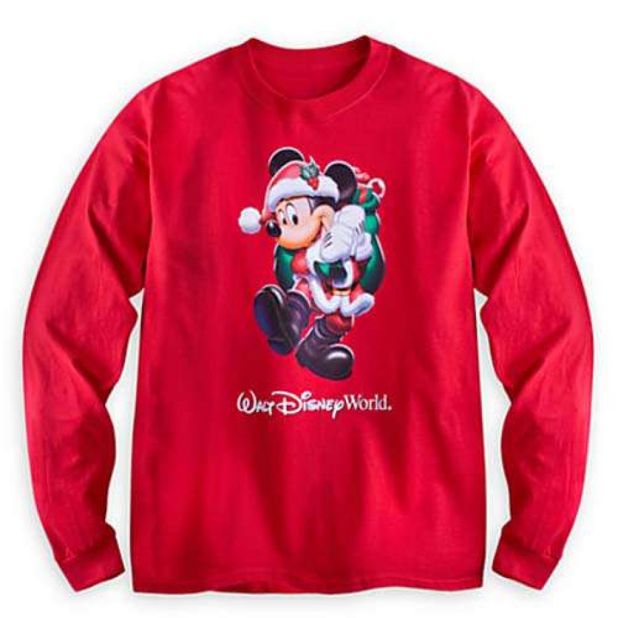 Apparel * | Disney Adult Shirt Santa Mickey Mouse Long Sleeve Tee Disney World Large Choice