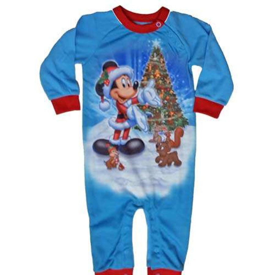 Apparel * | Disney Infant Toddler Holiday Pajama Onesie Festive Santa Mickey Mouse Crazy Deals