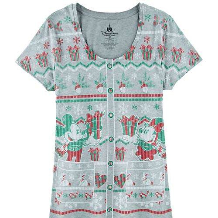 Apparel * | Disney Ladies Tee Shirt Happy Holidays Mickey And Minnie Sweater Large Choice