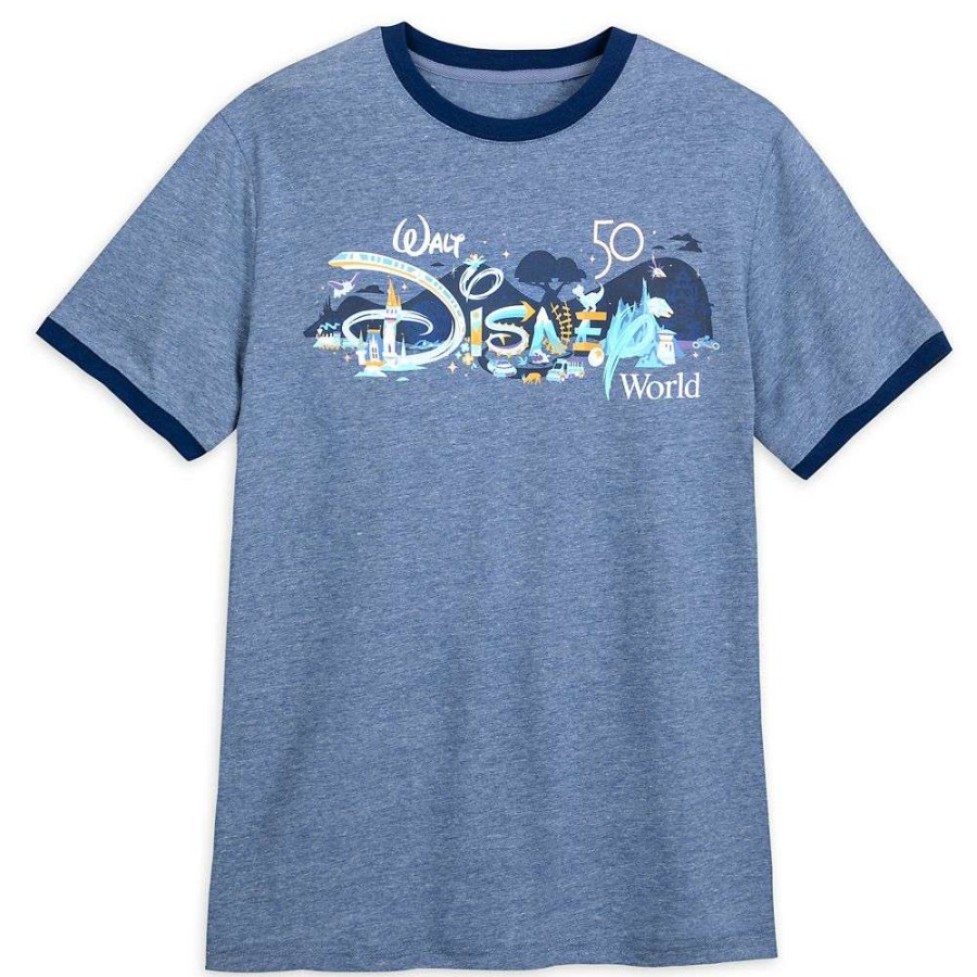 Apparel * | Disney Adult Shirt Walt Disney World 50Th Anniversary Ringer Large Choice