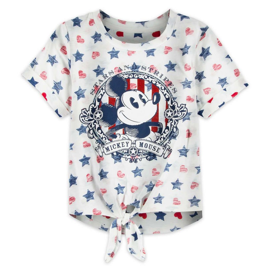 Apparel * | Disney Girl'S Shirt Americana Mickey Tie-Front T-Shirt Fashionable