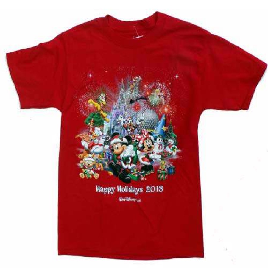 Apparel * | Disney Adult Shirt Happy Holidays 2013 Red Short Sleeve Excellent