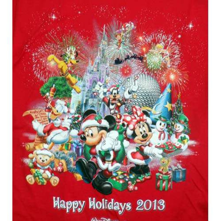 Apparel * | Disney Adult Shirt Happy Holidays 2013 Red Short Sleeve Excellent