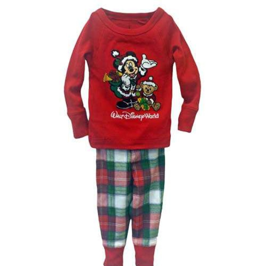 Apparel * | Disney Baby Christmas Pajamas Santa Mickey Plaid Shop New