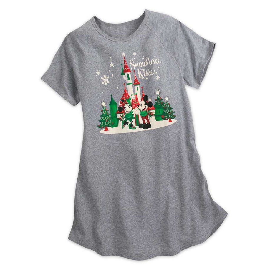 Apparel * | Disney Ladies Night Shirt Mickey And Minnie Holiday Snowflake Kisses Online Discount