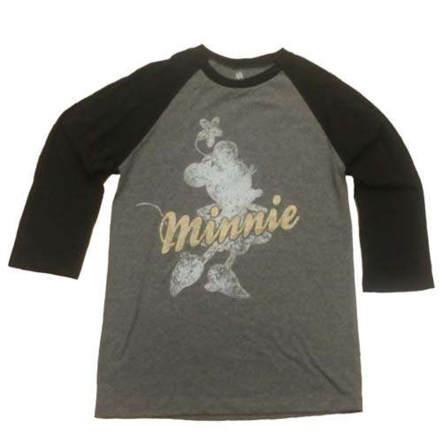 Apparel * | Disney Women'S Shirt Minnie Mouse Raglan Top Gold Glitter Limited Edition