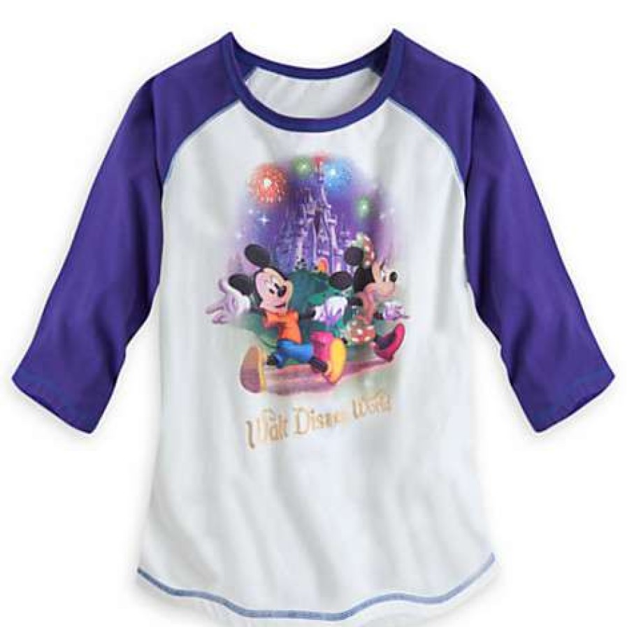 Apparel * | Disney Ladies Shirt Storybook Mickey And Friends Purple Raglan New