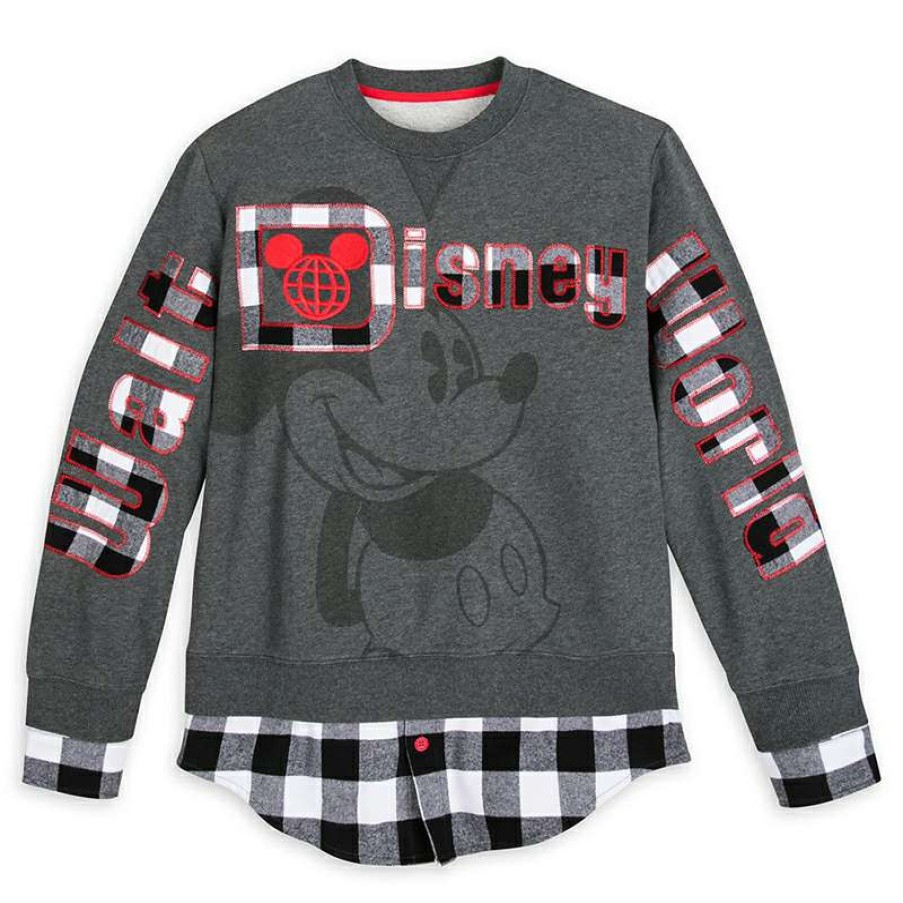 Apparel * | Disney Adult Pullover Black And White Plaid Mickey Mouse Bestsellers