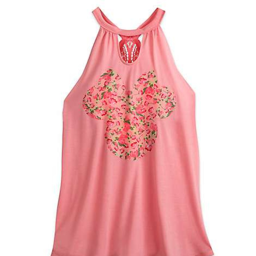 Apparel * | Disney Boutique Women'S Tank Top Minnie Mouse Floral Icon Pink Best Guaranteed