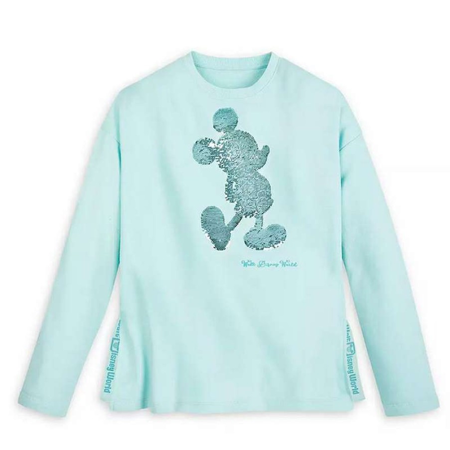 Apparel * | Disney Women'S Shirt Mickey Mouse Arendelle Aqua Reversible Sequin Sweatshirt Discount Online