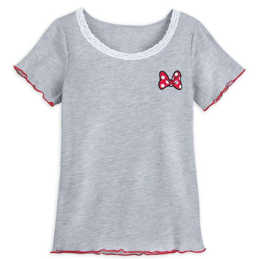 Apparel * | Disney Women'S Shirt Lace Scoop Neck Minnie Mouse Best Price