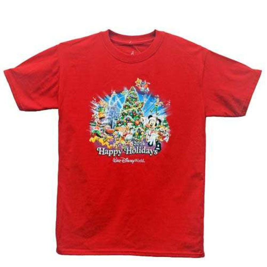 Apparel * | Disney Adult Shirt Happy Holidays 2014 Red Short Sleeve Sale Online