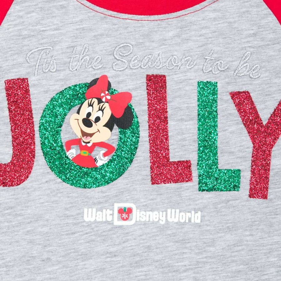 Apparel * | Disney Girls Shirt Holiday Minnie Mouse Jolly Tee New In